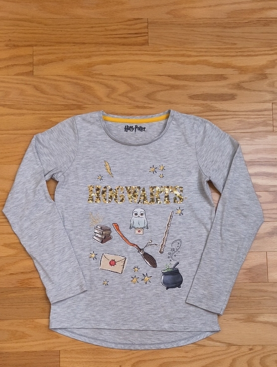 Warner Bros. Other - Warner Bros. Gray Harry Potter Hogwarts Sequin Long-Sleeve Tee Size 12 EUC